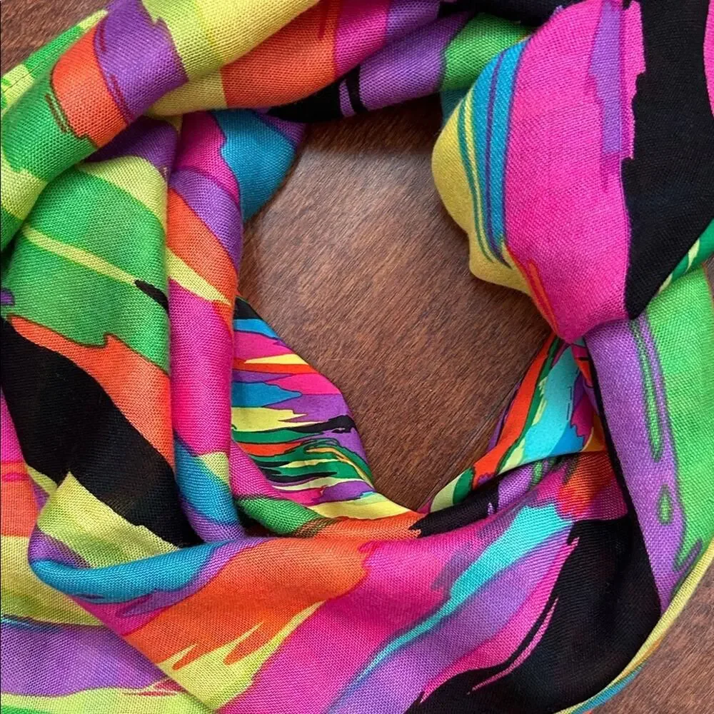 Echo Vibrant Multicolor Abstract Scarf Made With Two Types Of Fabric, Super Fun